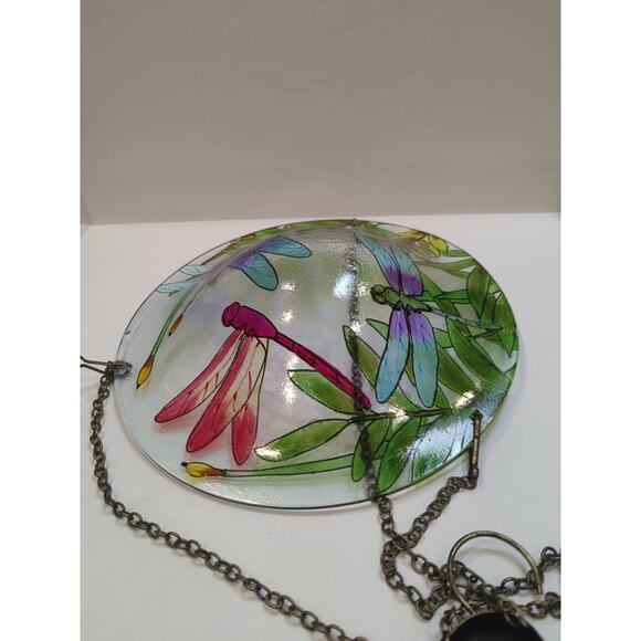 Hanging Glass Bird Bath With Painted Dragonflies - Picture 6 of 9